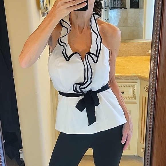*White House Black Market Chiffon-style halter top, Sz 8 - Picture 2 of 16